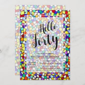 モザイクモダンカラフルハロー40th誕生日 招待状 (正面/裏面)