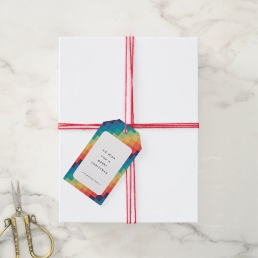 モザイクモダンカラフルメリークリスマス ギフトタグ (より糸付き)