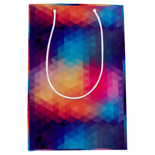 モザイクモダンカラフル幾何パターン ミディアムペーパーバッグ (正面)