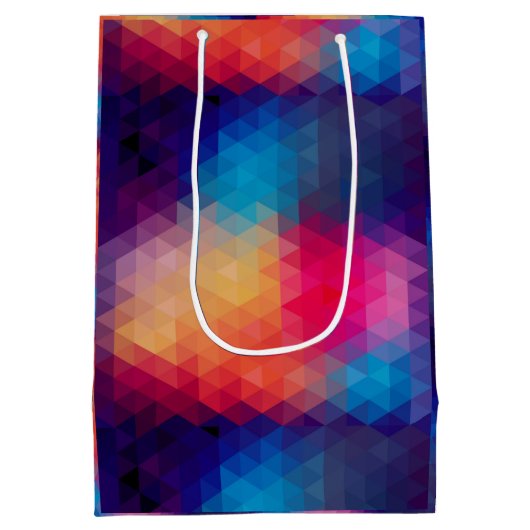 モザイクモダンカラフル幾何パターン ミディアムペーパーバッグ (裏面)