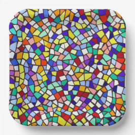 モザイクモダンタイルカラフルパターン ペーパープレート