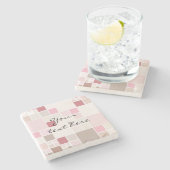 モザイクモダン市松模様にパステルピンクストーンコースター ストーンコースター (横)