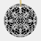 モザイクモロッコタイル模様(白黒) セラミックオーナメント (正面)