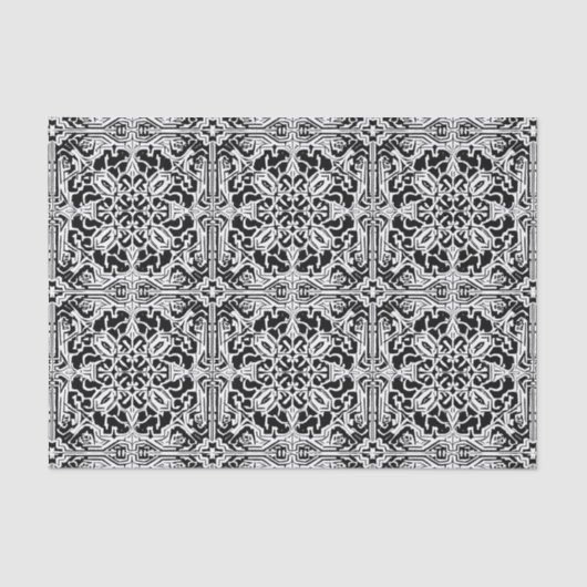 モザイクモロッコタイル模様（白黒） 薄葉紙 (正面)