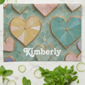 モザイクラブ：パステルハート キッチンタオル (折り畳み)