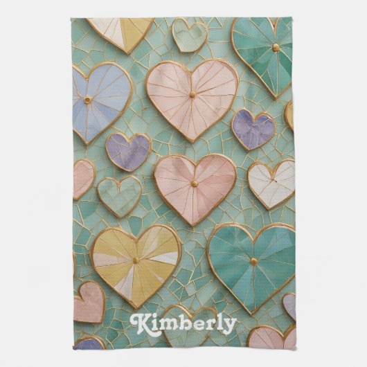 モザイクラブ：パステルハート キッチンタオル (縦)