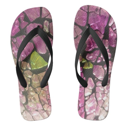 モザイクラベンダーの緑のピンクの石 ビーチサンダル (フットベッド)