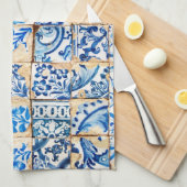モザイクリスボンの青い装飾のポルトガルの古いタイル キッチンタオル (四つ折り)
