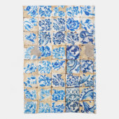 モザイクリスボンの青い装飾のポルトガルの古いタイル キッチンタオル (縦)