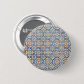 モザイクリスボンの青い装飾のポルトガルの古いタイル 缶バッジ (正面&裏面)