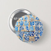 モザイクリスボン青い装飾ポルトガル古いタイルpo 缶バッジ (正面&裏面)