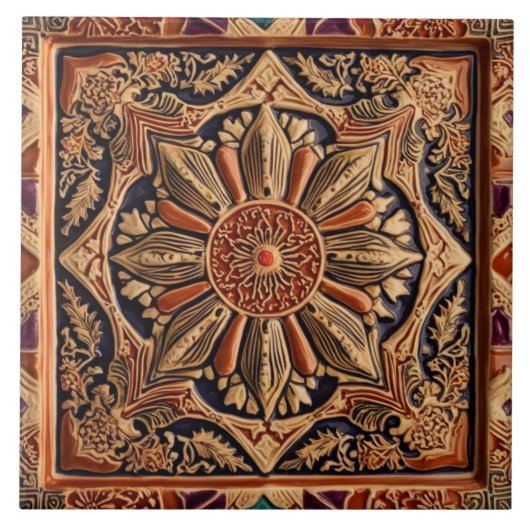 モザイクヴィンテージ茶色ベージュ装飾 タイル (正面)