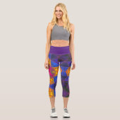 モザイク万華鏡のように千変万化するパターンスクエアイエローブルーとピンクレ カプリレギンス (正面)