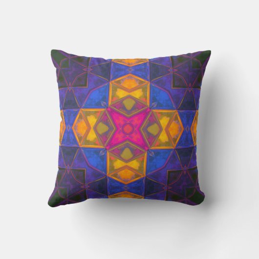 モザイク万華鏡のように千変万化するパターンスクエアイエローブルーとピンク クッション (裏面)