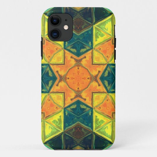 モザイク万華鏡のように千変万化するパターンスクエアオレンジイエロー&グリーン Case-Mate iPhoneケース (裏面)