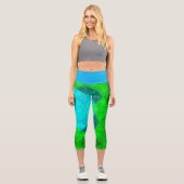 モザイク万華鏡のように千変万化するパターンスクエアグリーンアンドブルーレギンス カプリレギンス (正面)