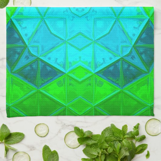 モザイク万華鏡のように千変万化するパターンスクエアグリーンアンドブルー キッチンタオル (折り畳み)