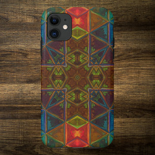 モザイク万華鏡のように千変万化するパターンスクエアブルーレッド&グリーン iPhone 11 ケース