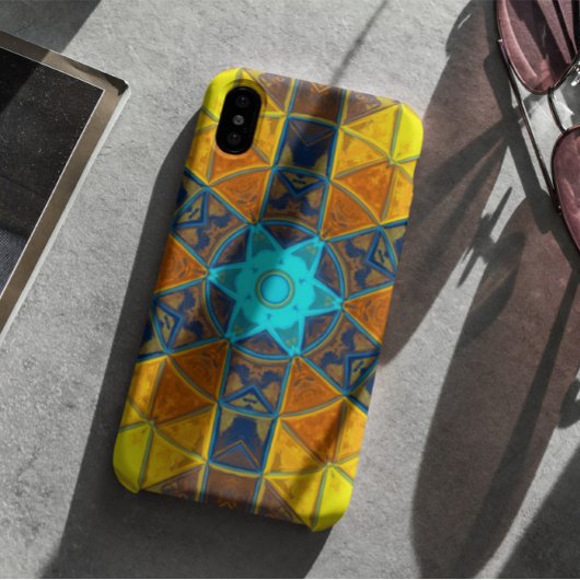 モザイク万華鏡のように千変万化するパターンフラワーイエローとブルー Case-Mate iPhoneケース