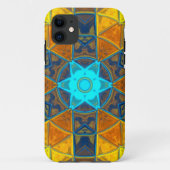 モザイク万華鏡のように千変万化するパターンフラワーイエローとブルー Case-Mate iPhoneケース (裏面)