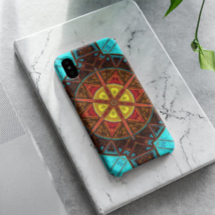 モザイク万華鏡のように千変万化するパターンフラワーイエローオレンジとブルー iPhone 11 ケース
