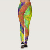 モザイク万華鏡のように千変万化するパターンフラワーイエローグリーンとオレンジ レギンス (裏面)