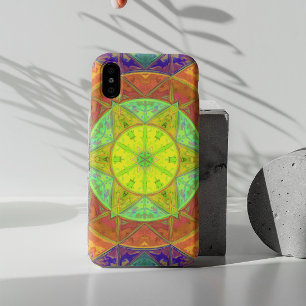 モザイク万華鏡のように千変万化するパターンフラワーイエローグリーンとオレンジ iPhone 11 ケース