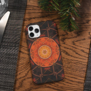 モザイク万華鏡のように千変万化するパターンフラワーオレンジとブラウン iPhone 11 ケース