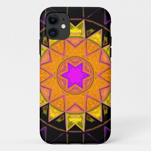 モザイク万華鏡のように千変万化するパターンフラワーオレンジピンクとブラック Case-Mate iPhoneケース (裏面)