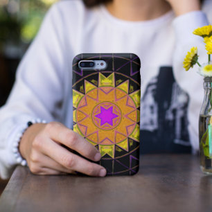 モザイク万華鏡のように千変万化するパターンフラワーオレンジピンクとブラック iPhone 11 ケース