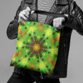 モザイク万華鏡のように千変万化するパターンフラワーグリーンとオレンジ トートバッグ