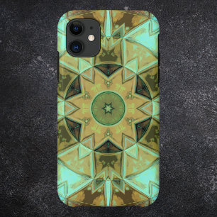モザイク万華鏡のように千変万化するパターンフラワーグリーンとブラウン iPhone 11 ケース