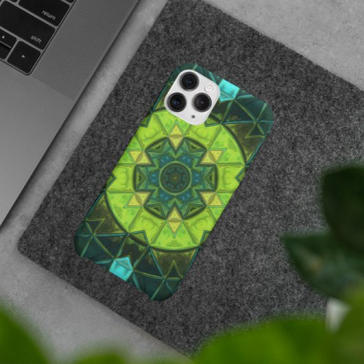 モザイク万華鏡のように千変万化するパターンフラワーグリーンとブルー Case-Mate iPhoneケース