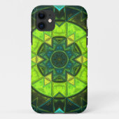 モザイク万華鏡のように千変万化するパターンフラワーグリーンとブルー Case-Mate iPhoneケース (裏面)