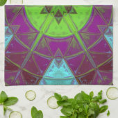 モザイク万華鏡のように千変万化するパターンフラワーグリーンパープルとブルー キッチンタオル (折り畳み)