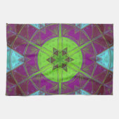 モザイク万華鏡のように千変万化するパターンフラワーグリーンパープルとブルー キッチンタオル (横)