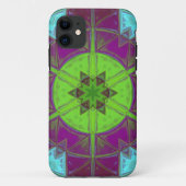 モザイク万華鏡のように千変万化するパターンフラワーグリーンパープルとブルー Case-Mate iPhoneケース (裏面)