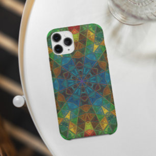 モザイク万華鏡のように千変万化するパターンフラワーグリーンブルーとイエロー iPhone 11 ケース
