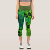 モザイク万華鏡のように千変万化するパターンフラワーグリーンレギンス カプリレギンス (正面)