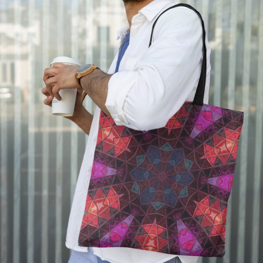 モザイク万華鏡のように千変万化するパターンフラワーパープルとピンク トートバッグ