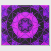 モザイク万華鏡のように千変万化するパターンフラワーパープルとブラック ラッピングペーパー (フラット)