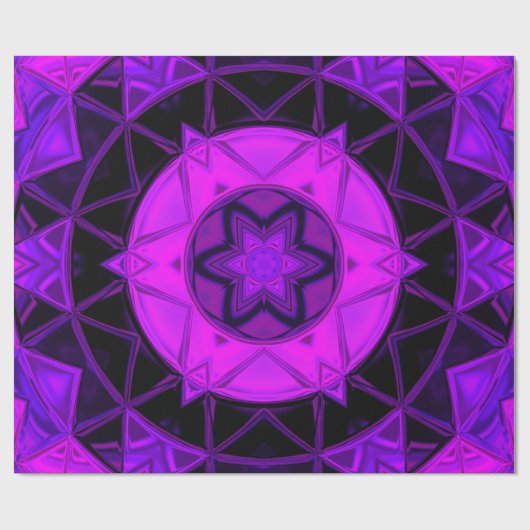 モザイク万華鏡のように千変万化するパターンフラワーパープルとブラック ラッピングペーパー (フラット)