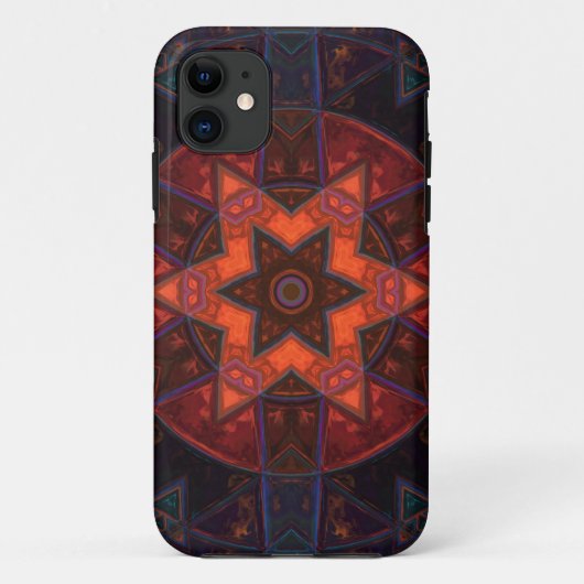 モザイク万華鏡のように千変万化するパターンフラワーパープルオレンジとブルー Case-Mate iPhoneケース (裏面)