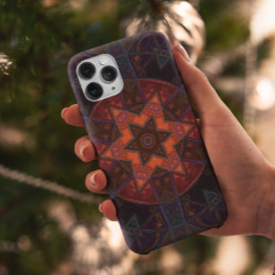 モザイク万華鏡のように千変万化するパターンフラワーパープルオレンジとブルー iPhone 11 ケース