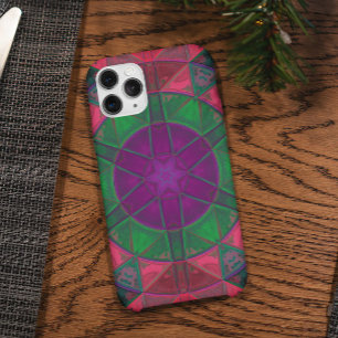 モザイク万華鏡のように千変万化するパターンフラワーパープルグリーンとピンク iPhone 11 ケース