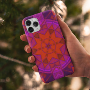 モザイク万華鏡のように千変万化するパターンフラワーパープルピンクと赤 iPhone 11 ケース