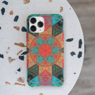 モザイク万華鏡のように千変万化するパターンフラワーピンクとティール(緑がかった色) iPhone 11 ケース