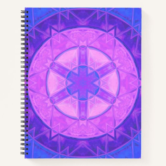 モザイク万華鏡のように千変万化するパターンフラワーピンクとブルー ノートブック (正面)
