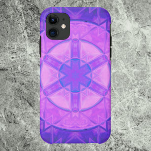 モザイク万華鏡のように千変万化するパターンフラワーピンクとブルー iPhone 11 ケース