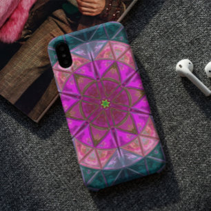 モザイク万華鏡のように千変万化するパターンフラワーピンクとブルー iPhone 11 ケース